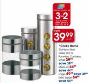 Clicks Home Stainless Steel Glass Dot or Panelled Canisters-Extra large
