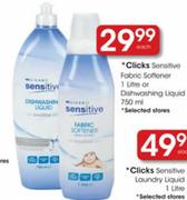 Clicks Sensitive Fabric Softener 1 Litre or Dishwashing Liquid 750ml-Each