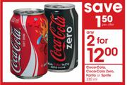 Coca-Cola ,Coca-Cola Zero,Fanta or Sprite-2x300ml 