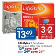 Lifestyles 3 Condoms Flavoured Ultra Thin Or Ribbed 