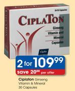 Ciplaton Ginseng Vitamin & Mineral Capsules-2x30's