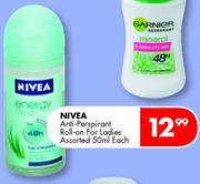 Nivea Anti-Perspirant Roll-On For Ladies Assorted-50ml Each