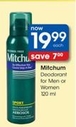 Mitchum Deodrant for Men or Women-120ml Each 