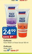 Cuticura Face Wash or Face Scrub-150ml Each 