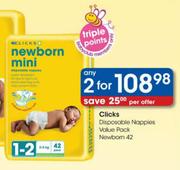 Clicks Disposable Nappies Value Pack:Newborn-2x42's