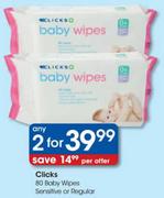 Clicks Baby Wipes Sensitive Or Regular-2x80's