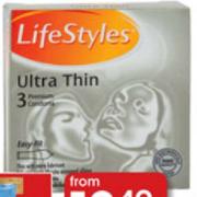 Lifestyles 3 Flavoured Ultra Thin or Ribbed Condoms-Per Pack