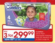 Cuddlers Disposable Nappies Maxi-3x50's, Medium-3x52's Or Extra Large-3x44's Each