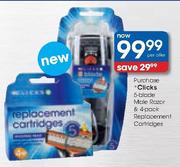  Purchase Clicks 5-Blade Male Razor & 4-Pack Replacement Cartridges