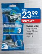 Super-Max Disposable Triple Blade Razors-5-Pack Per Pack
