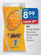 Bic Single Blade Sensitive Disposable Razor-5-Pack Per Pack