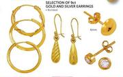 9ct Gold And Silver Earrings Banded-6mm Per Pair