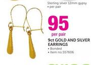 9ct Gold And Silver Earrings Bonded-Per Pair