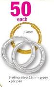 Sterling Silver 12mm Gypsy-Per Pair