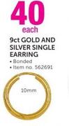 9ct Gold And Silver Single Earring Banded-10mm