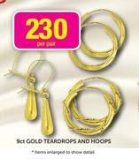 9ct Gold Teardrops And Hoops-Per Pair