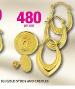 9ct Gold Studs And Creoles-Per Pair