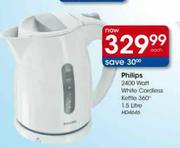 Philips 2400 Watt White Cordless Kettle 360 Deg.-1.5 Ltr