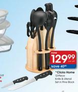 Clicks Home Knife & Utensil Set In Pine Block-12 Piece