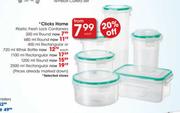 Clicks Home Plastic Fresh Lock Containers Rectangular-400ml Or Whisk Bottle-720ml