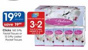 Clicks 3-Ply Ladies Pocket Tissues-10's Per Pack