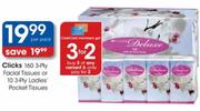 Clicks 3-Ply Facial Tissues-160's Per Pack