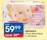 Johnson's 3-Pack Baby Wipes-3x80 Wipes