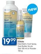 Clicks Heel Balm,Foot Spray,Foot Butter,Scrub,Gel-100ml Or Powder-100g Each