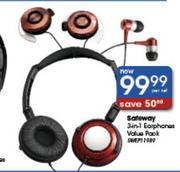 SafeWay 3-in-1 Earphones Value Pack-Per Set