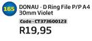 Donau D Ring File P/P A4 30mm Violet(CT373600123)