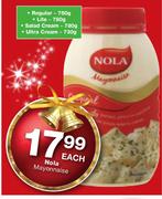 Nola Mayonnaise Regular-750g/Lite-780g/Salad Cream-780g/Ultra Cream-730g Each
