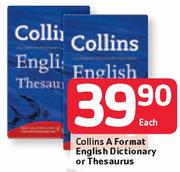 Collins A Format English Dictionary Or Thesaurus-Each