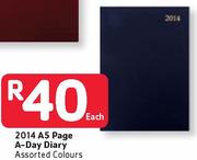2014 A5 Page A-Day Diary Assorted Colours-Each