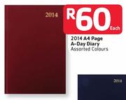 2014 A4 Page A-Day Diary Assorted Colours