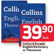Collins A Format English Dictionary Or Thesaurus-Each