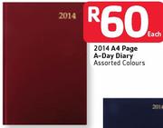 2014 A4 Page A-Day Dairy Assorted Colour