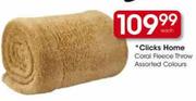 Clicks Home Coral Fleece Throw Assorted Colours-Each