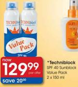 Techniblock SPF 40 Sunblock Value Pack-2 x 150ml Per Offer