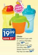 Clicks Spill-Proof Cups With Or Without Handles