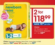Clicks Disposable Nappies Junior, Maxi Or Midi-2's Each