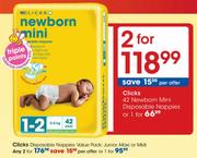 Clicks Newborn Mini Disposable Nappies-42's