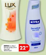 Nivea For Men/Women Body Lotion Assorted-400ml Each