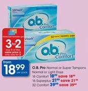 O.B.Pro Normal Or Super Tampons Normal Or Light Days 32 Comfort-Per Pack