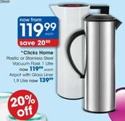 Clicks Home Plastic Or Stainless Steel Vacuum Flask-1l Each