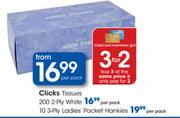 Clicks Tissues 10 3-Ply Ladies Packet Hankies