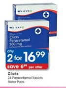 Clicks 24 Paracelamol Tablets Blister Pack-2's