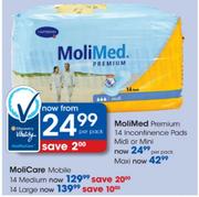 Molimed Premium 14 Incontinence Pads Midi Or Mini-Per Pack