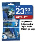 Super-Max 5 Disposable Triple Blade Razors For Men-Per Pack