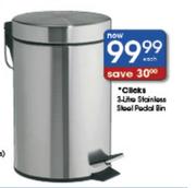 Clicks Stainless Steel Padal Bin-3ltr Each