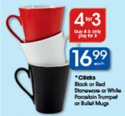 Clicks Black Or Red Stoneware Or White Porcelain Trumpet Or Bullet Mugs-Each